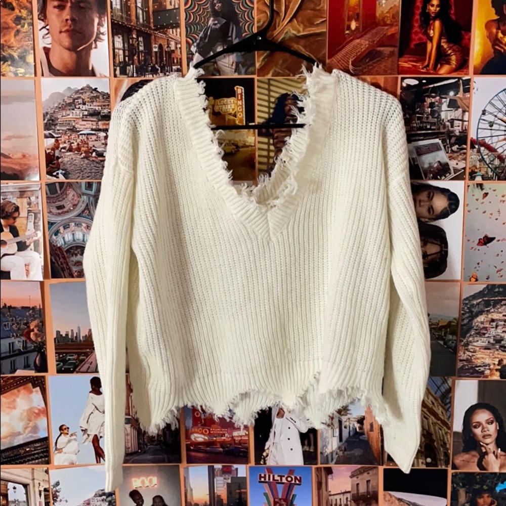 cream distressed sweater